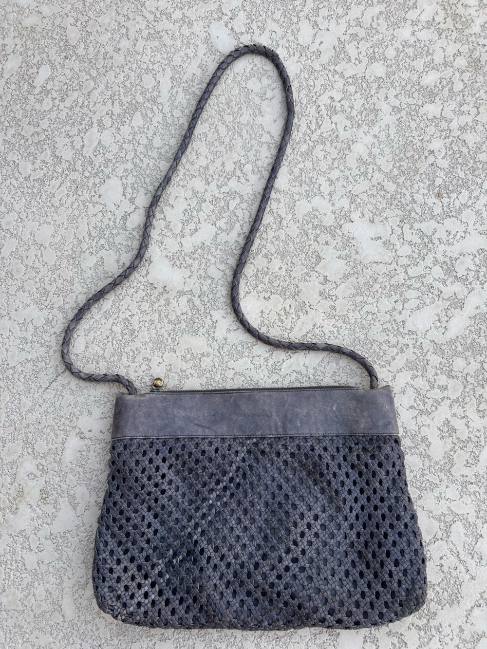 HOBO Gray Braided Leather Mesh Crossbody Bag